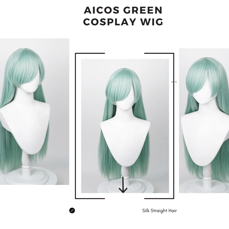 Aicos Alacos Long Green Anime Costumes Halloween Wig for the Seven Deadly Sins Elizabeth Liones +Cap - Image 2